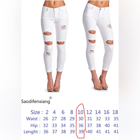 NWOT 10 White Butt Lift Stretch Ripped Skinny Jeans Distressed Denim Pants - Picture 4 of 6